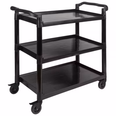 Grand Chariot de service alu noir 3 plateaux roues pivotantes