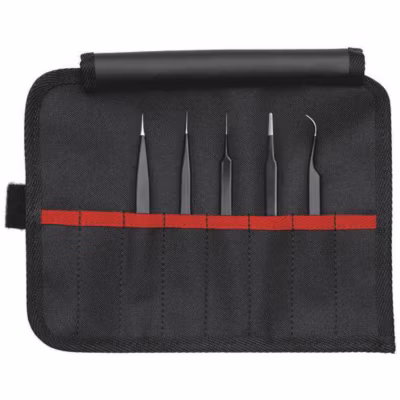 Knipex 92 00 01 Set de 5 brucelles universelles ESD 195 mm acier inoxydable pointues