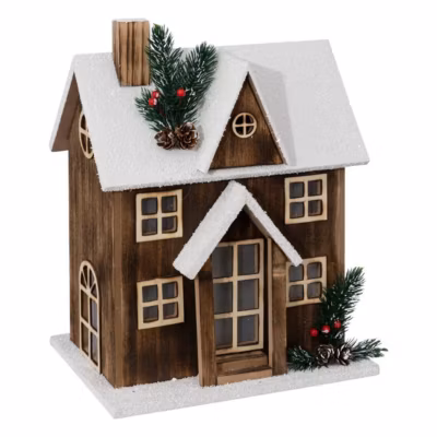 Bois maison neige led 34cm, marron – feeric lights & christmas