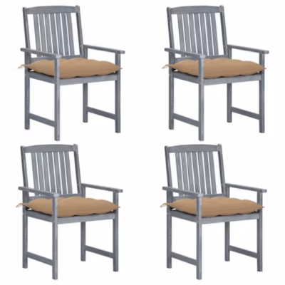 Chaises de jardin et coussins lot de 4 Gris Bois acacia massif vidaXL