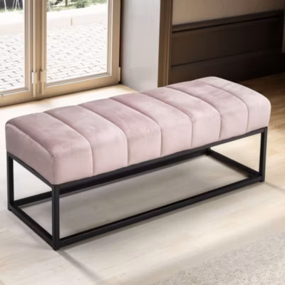 Banc 108 cm Velours Rembourré Banc Banquette Moderne Couloir Métal FineBuy