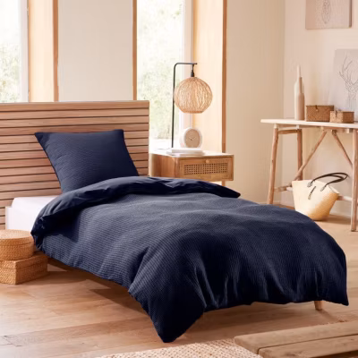 Parure de couette « Nid d&rsquo;abeille » 140 x 200 pour lit 1 place – Nid d&rsquo;abeille Bleu Nuit