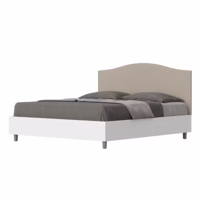 Lit sans sommier 160×190 structure frêne blanc avec tête de lit mélamine/simili cuir gris tourterelle Grace