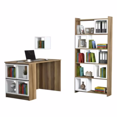 Bureau Cast, Pupitre polyvalent, Table de bureau pour PC, Plan de travail, 120x65h75 cm, Noyer et Blanc