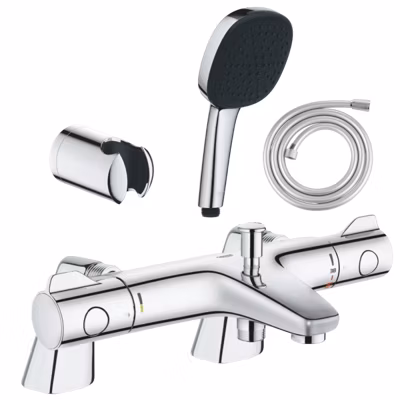 Pack mitigeur bain douche thermostatique GROHE Grohtherm 800 + douchette carré  2 jets + flexible + support