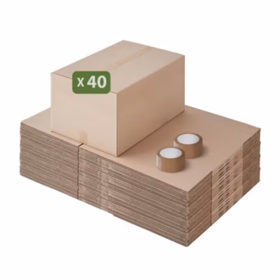Pack and Move – Lot 40 cartons déménagement d&rsquo;occasion – 57 x 39 x 34 cm – Cartons réemployés – 2 adhésifs offerts
