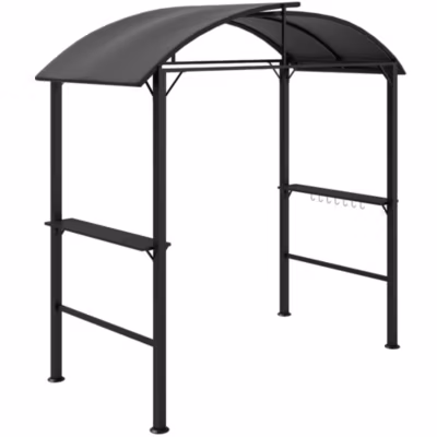 Pavillon grill 233x110x235 cm, avec double toit et étagères, pour BBQ et jardin, gris foncé