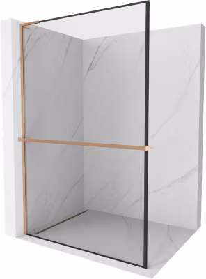 Mexen Kioto+ L paroi de douche avec étagère Walk-in 50 x 200 cm, cadre noir, cuivre brossé – 800-050-123-65-70