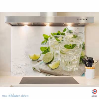Crédence cuisine fond de hotte Verre de limonade et citrons – Verre trempé – L 90 cm x H 70 cm – MaCrédenceDéco