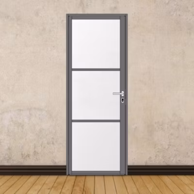 Porte battante gris anthracite H 2040 x L 730 mm – 3 verres opales horizontaux + béquille inox