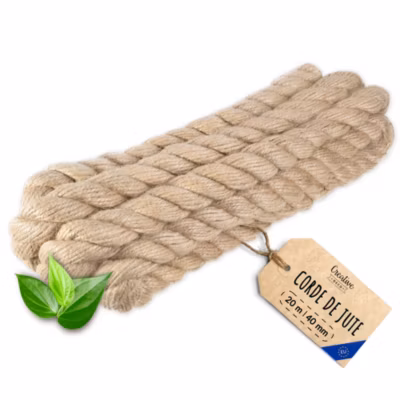 Creative Deco 20m Corde de Jute Epaisseur 40mm – Personnalisation Possible Tous les 5m – Corde Solide – Torsadé Fibres Naturelles