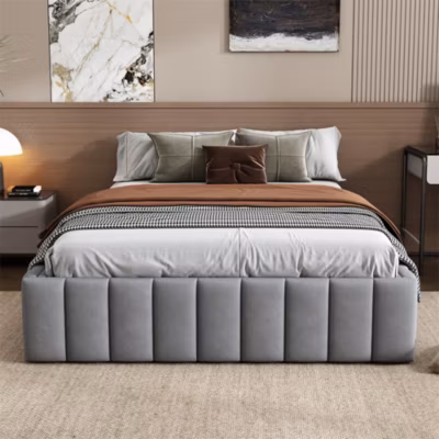 Lit adulte lit 140×200 cm lit rembourré avec 4 tiroirs Single velours gris