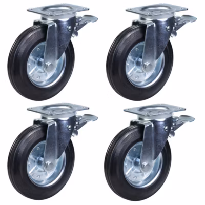 Roulettes pour poubelle, 200 mm (8&Prime;), roues en caoutchouc, pivotantes avec frein – Lot de 4