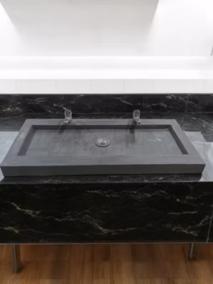 Plan double vasque en béton fibré cimenté effet ciré gris 100×47 , fabriqué artisanalement en France par Gakeal