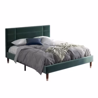 Lit 140×200 cm avec espace de rangement sous sommier et tête de lit tapissée en velours vert