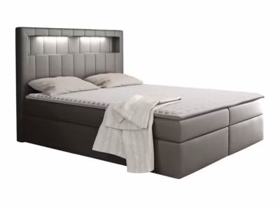 Lit continental Baltimore 131, Double, Gris, Faux cuir, Disponible