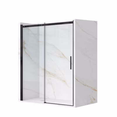 Porte De Douche Battante 100×195 cm en verre trempé transparent anticalcaire de 6 mm avec cadre noir