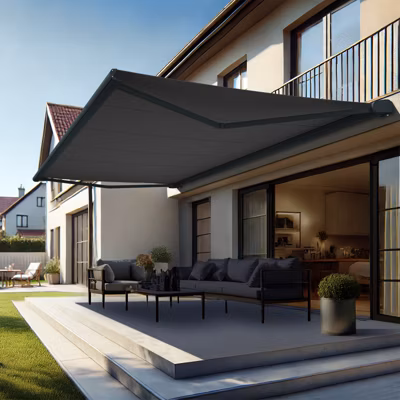 Store banne coffre – ZERUA (Motorisé à Télécommande – Gris Anthracite – Gris foncé – 6.00m x 3.00m)