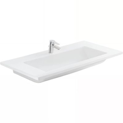 Plan vasque céramique traditionnelle SANINDUSA Palm 100 blanc a poser sur plan ou meuble