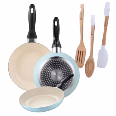 Ensemble de 3 poeles San Ignacio 16-20-24cm avec ustensiles de cuisine