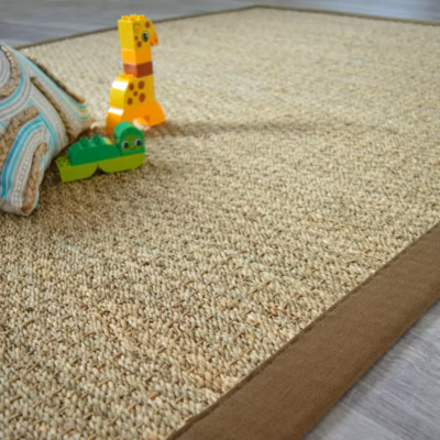 Tapis Jonc de mer – Varana panama – Ganse coton brun – 200 x 200 cm