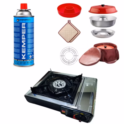PACK  Four et accessoires + INCASA Réchaud à gaz portable + KEMPER 2 Cartouches de gaz OMNIA