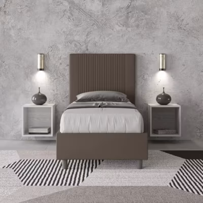 Lit coffre double capitonné 160×190 en microfibre ocre Mika