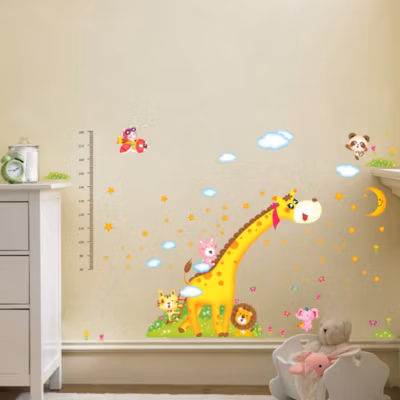 Stickers Muraux décoration adhésifs toise Girafe et les animaux d&rsquo;Afrique
