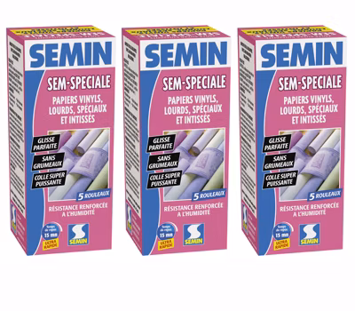 Colle en Poudre pour Papiers Peints Sem-Spéciale Semin, Vinyls, Lourds, Spéciaux et Intissés, Intérieur, Boite 200 g (lot de 3)