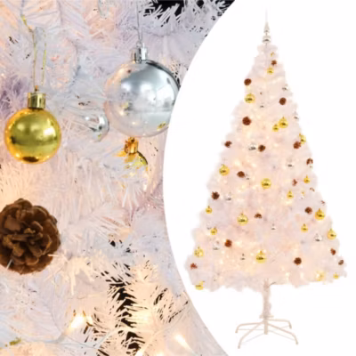 Arbre de Noël artificiel pré-éclairé avec boules blanc 210 cm vidaXL