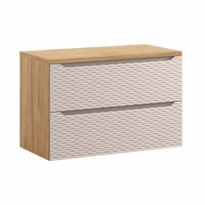 Ensemble de salle de bain YOKA beige : meuble sous vasque à tiroirs 90 cm et plan vasque