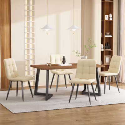 Ensemble table et chaises 117x68x75 cm avec 4 chaises en velours, plateau MDF noyer et pieds métal