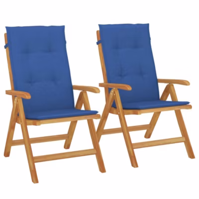 Chaises de jardin inclinables lot de 2 et coussins teck massif vidaXL