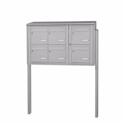 Bloc collectif leabox.com, 3×2, grade 3, simple face, Extérieur, fixation sur pieds à sceller, Gris clair RAL 7035 brillant