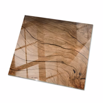 Dessus de table en verre trempé Wallfluent 50×50 cm Motif bois