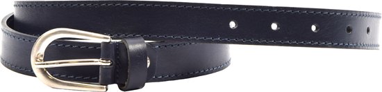 Ceinture homme soignée avec surpiqûres – Blauw- 2 cm de large – Réglage par vis – Cuir- 105 cm