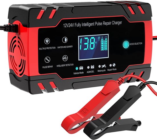 Chargeur de batterie EAFC – 12/24V 4/6/8A – Mode réparation – Chargeur d&rsquo;entretien – Chargeur de batterie pour voiture – 6/150Ah / Moto / Scooter / Bateau / Camping-car