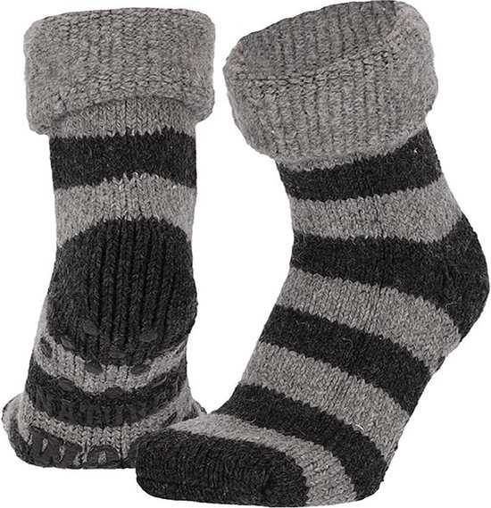 Chaussettes d&rsquo;intérieur femmes – Antidérapantes – Grijs foncé – Taille 35/38 – Chaussettes d&rsquo;intérieur avec antidérapantes femmes – Chaussettes d&rsquo;intérieur – Chaussettes chaudes femmes – Chaussettes laine – Chaussettes slip – Apollo