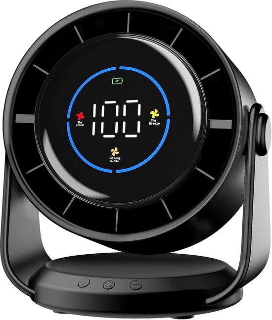 Ce ventilateur puissant mais silencieux dispose de 100 réglages de vitesse, est un ventilateur de table avec une tête rotative à 105°, une recharge USB et un design portable, adapté aux bureaux, maisons, chambres, voitures et autres lieux.
