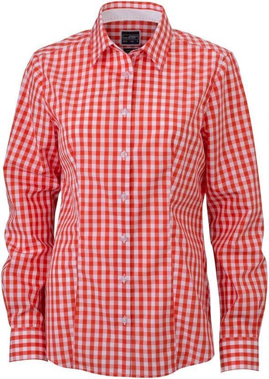 Chemise à carreaux James and Nicholson dames / dames ( Oranje foncé / Wit)