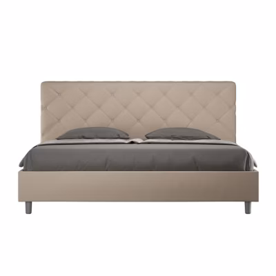 Lit coffre capitonné simili cuir gris tourterelle Priya 180×210