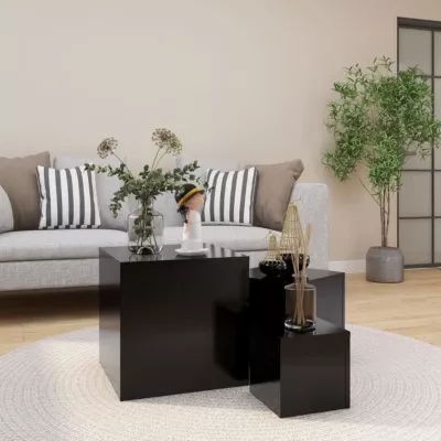 vidaXL Tables d&rsquo;appoint 3 pcs Noir Aggloméré