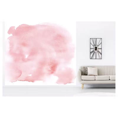 Papier peint intissé NUAGE ROSE en aquarelle 300 x 270 cm (LxH) – Tapisserie murale panoramique XXL, Made in France par Scenolia