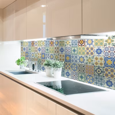 Sticker Mural Carrelage adhésif Cuisine Salle de Bain – 24 STICKERS CARREAUX DE CIMENT AZULEJOS REINA – 24stickers15x15cm