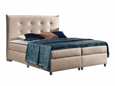 Lit continental Baltimore 151, Double, Brun clair, Tissu, Disponible