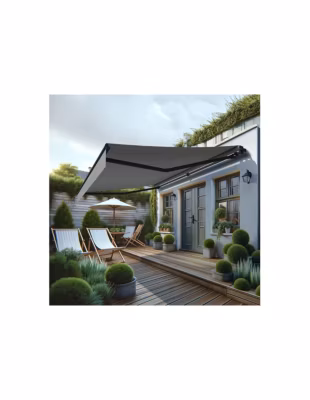 Store banne monobloc MEILE 4,80 x 3,50m (Manuelle – Gris clair – Gris anthracite)