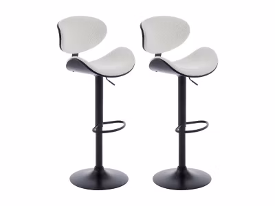 Lot de 2 tabourets de bar en tissu bouclette, placage frêne et métal – Hauteur réglable – Blanc et Noir – MONTENEGRO