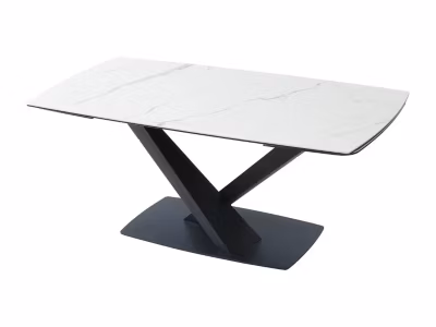 Table à manger extensible 6 à 10 personnes en verre trempé, céramique et métal – Effet marbre blanc et noir – MALATA de Maison