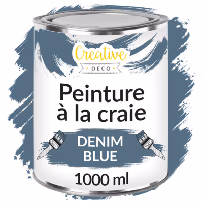 Creative Deco Peinture à la Craie Bleu Denim 1L – Mat et Lavable – Peinture Meuble Bois – Idéal pour Rénovation de Meubles