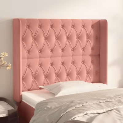vidaXL Tête de lit avec oreilles Rose 103x16x118-128 cm Velours3119963